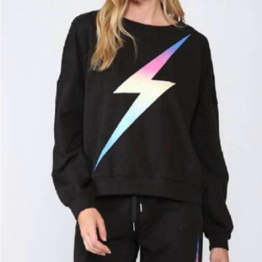 Karlie Black Sweatshirt with Multicolor Lightning Bolt Small